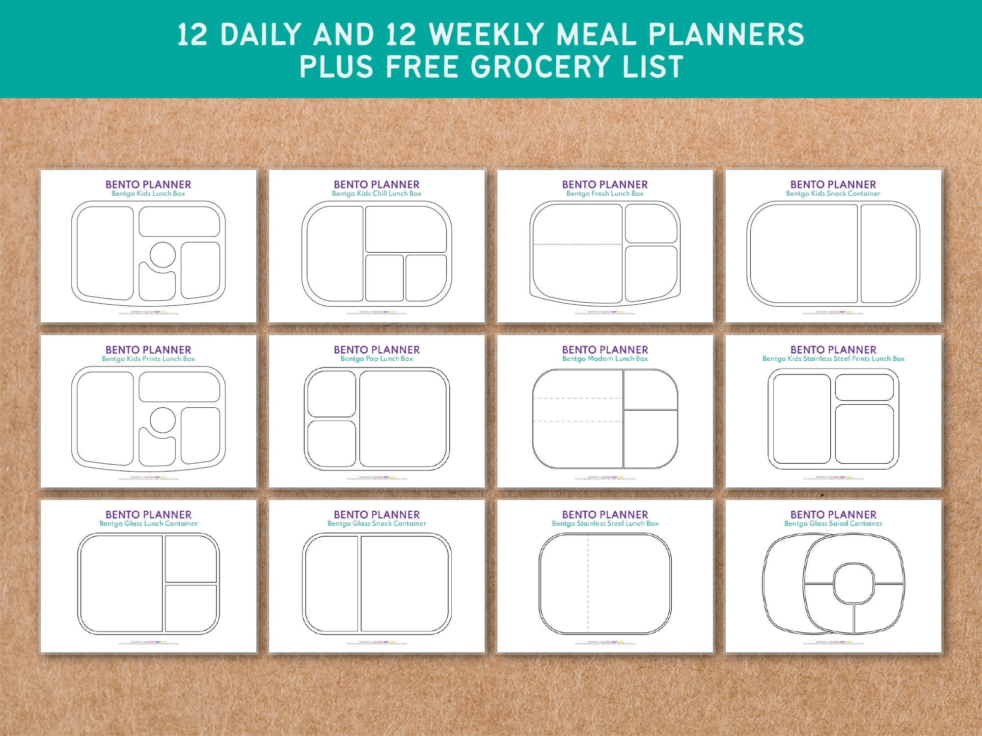 Bentgo Bento Meal Planner Daily Weekly Meal Snacks Lunch Food Box Printable  Template 