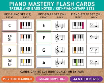 Piano Mastery Flash Cards - Treble and Bass Clef - Music Theory - Learn Piano Lessons - Key Piano Staff