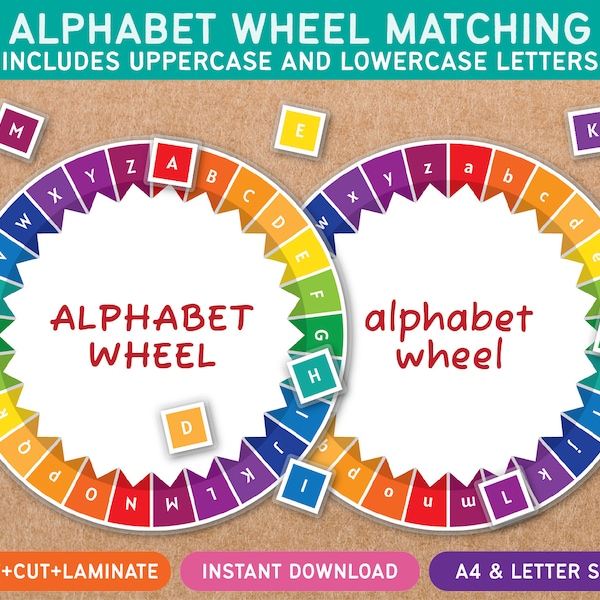 Alphabet Wheel Matching - Uppercase Lowercase Letters - Printable - Preschool - Homeschool - Educational - Learning Through Play