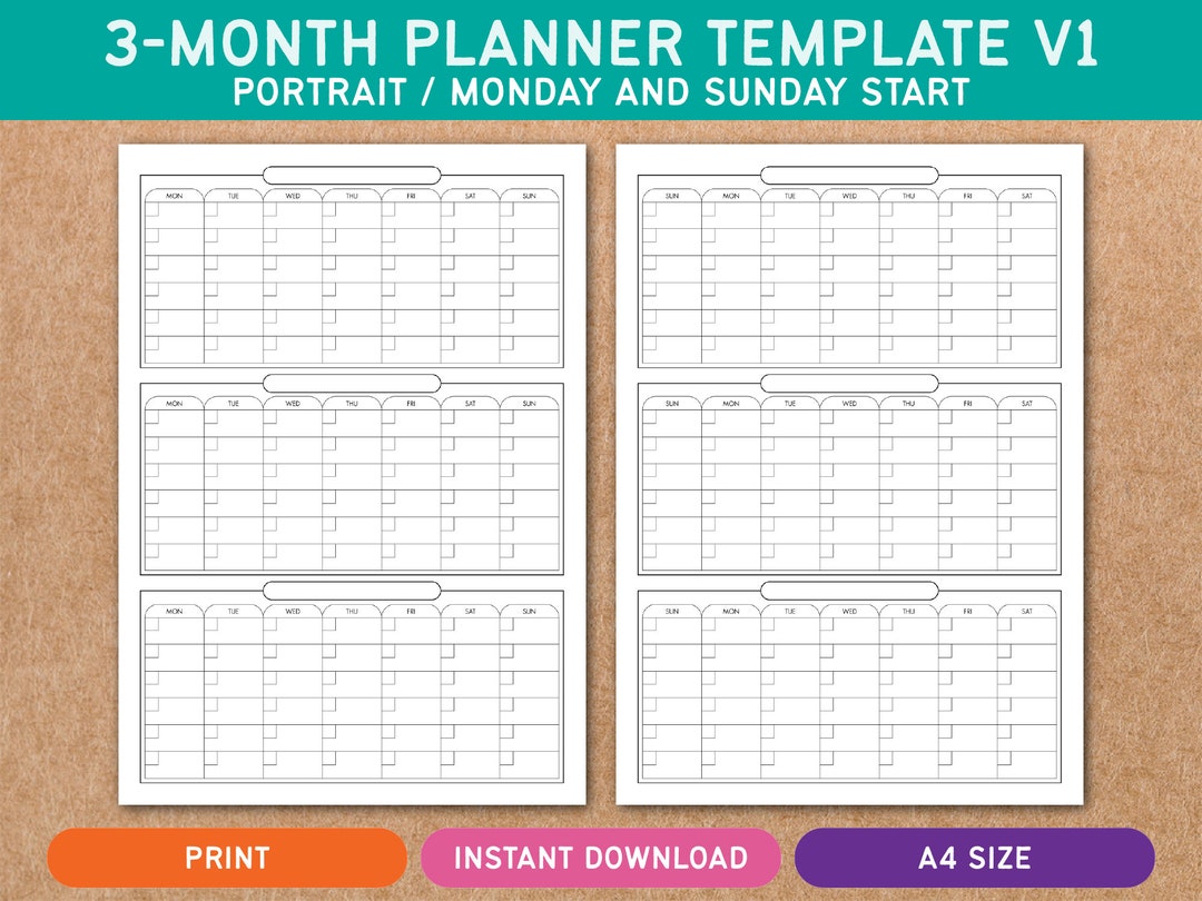 Printable 3-month Planner Template V1 - Calendar - Landscape ...