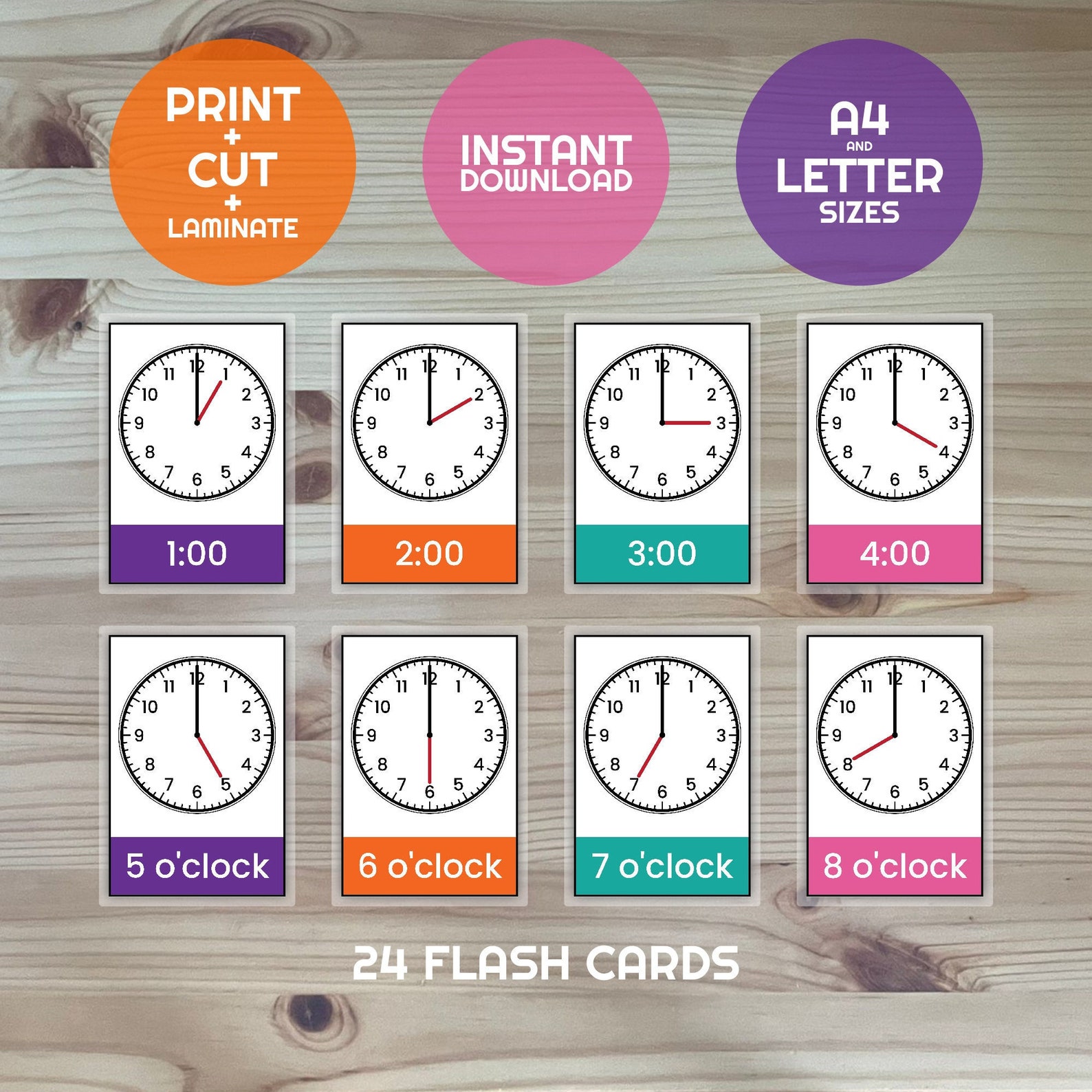 Clock Flash Cards Beginner Time Busy Book Binder Task Etsy