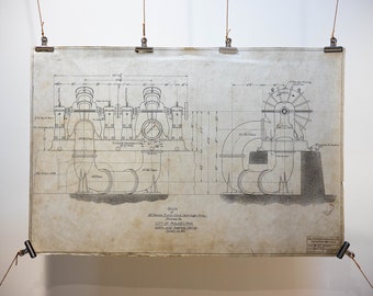 Plans d'art industriels vintage du début du XXe siècle - oeuvres d'art murales - The Frederick Iron & Steel Co. - Fredric MD USA (années 1920)