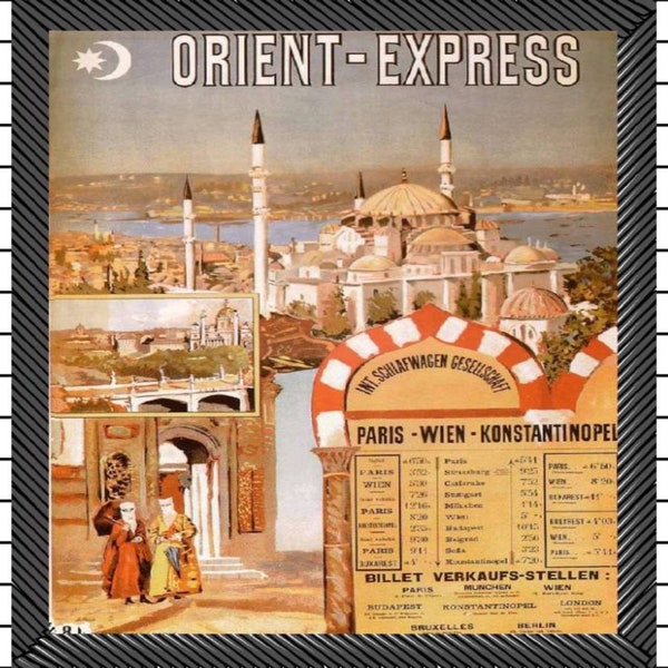 Orient Express Paris - Wein - Konstantinopel LuxuryTrain Travel 1891 - Affiche de voyage ferroviaire vintage - Affiche de voyage Retro Orient Express