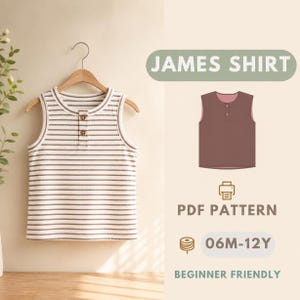 James Shirt Sewing Pattern, Boys & Toddler PDF, Lightweight Cotton (Digital Download)