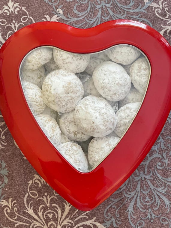 2 dozen Italian Wedding Cookies in a Heart-shaped tin