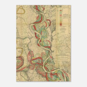 Impression Fisk Riverbed change au fil du temps - Art de carte historique en plusieurs tailles