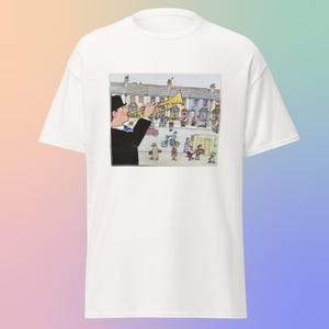 Maglietta Mr Benn Street Scene – Ispirata al cartone animato britannico degli anni '70 – Omaggio e design parodia