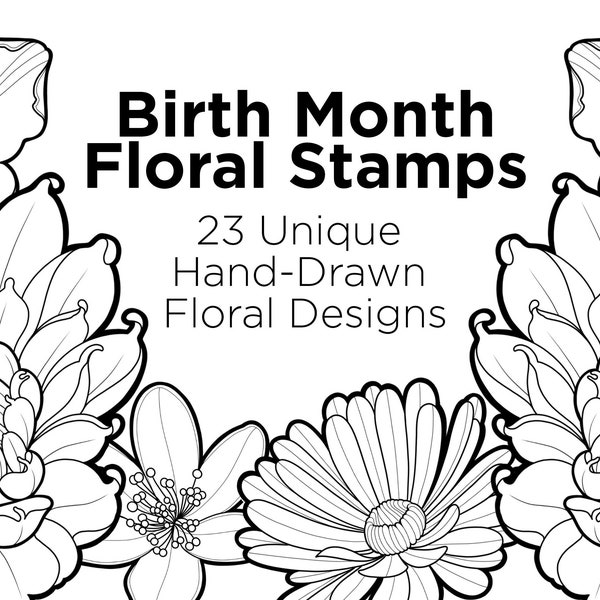 Procreate Floral Stamps for Procreate on iPad Pro. 23 hand-drawn flowers for tattoo flash and artist reference