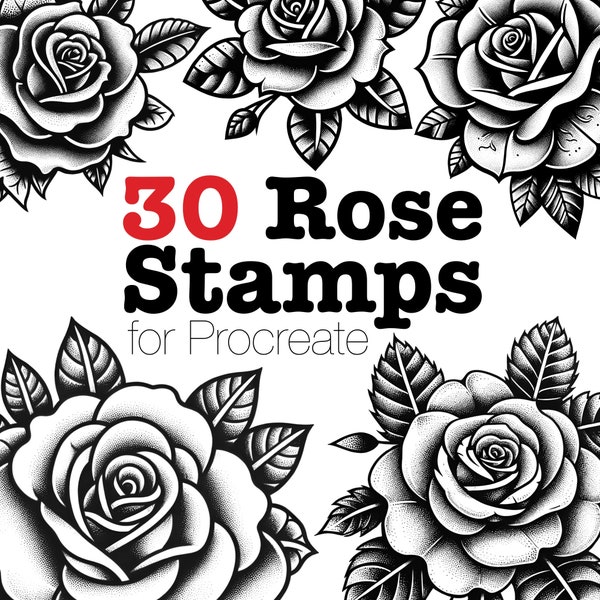 Procreate Rose Stempelkollektion, Tattoo-Design, 30 Tüpfelchen-Rose-Stempel, Rose-Procreate-Stempel, Floralstempel, Rose Brushset