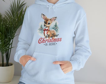 Oh Deer Christmas Hoodie, Winter Pullover Sweatshirt