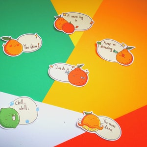 Autocollants d’encouragement | Série de 6 | Orange & Citron avec un slogan inspirant et positif Graphique pour l’emballage cadeau, la fabrication de cartes, le scrapbooking