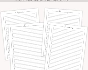 Drukowany kalendarz wieczny z edytowalnymi polami: śledzenie urodzin (PDF, A4, A5, Letter)