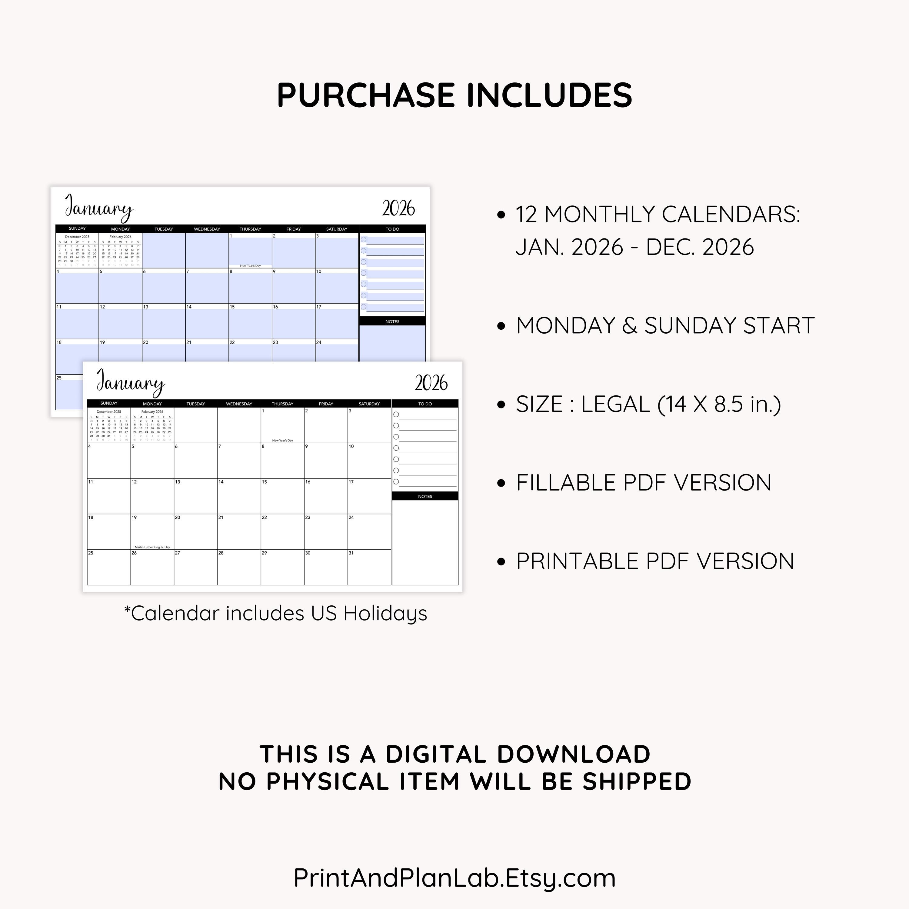 Free Printable Legal Size Calendar