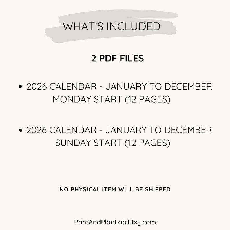 2026 Monthly Calendar Printable: Editable Fields, Minimalist, PDF ...