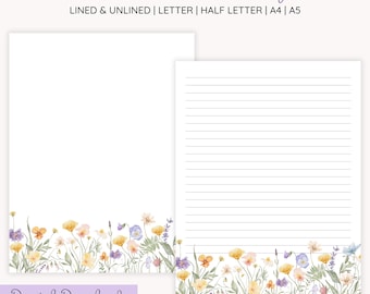 Papier listowy Wildflower do druku: w linie i bez linii (do pobrania w formacie PDF i JPG)