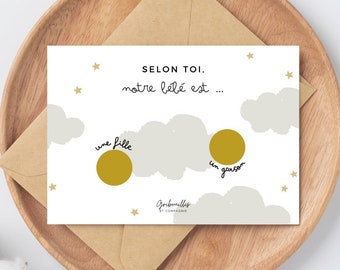 Carte à gratter fille ou garçon nuage étoiles - Annonce sexe bébé - Annonce grossesse bébé jeu à gratter