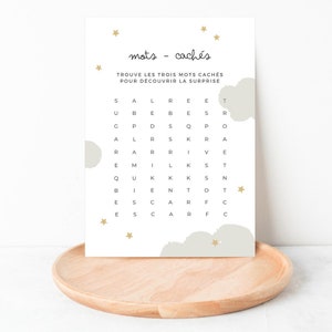 Carte mots mêlés mots cachés - Bébé arrive bientôt - Annonce grossesse bébé - Annonce grands parents - Annonce bébé jeu
