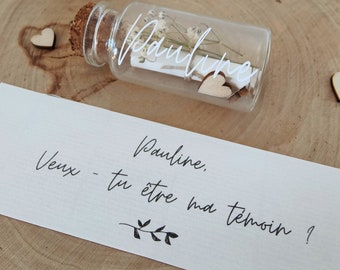 Personalized secret message vial and flowers - Request for witness, bridesmaid, godmother, godfather, wedding, pregnancy announcement, gift