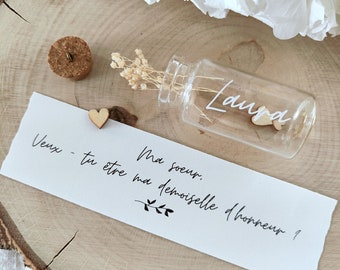 Personalized secret message bottle - Bottle requesting witness, bridesmaid, godmother announcement, godfather, wedding, pregnancy announcement