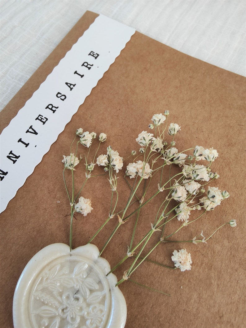 Personalized Flower Card - Dried Flowers, Wax Bucket and Stamped Letters - Birthday, Valentine's Day, Love - Handmade image 5