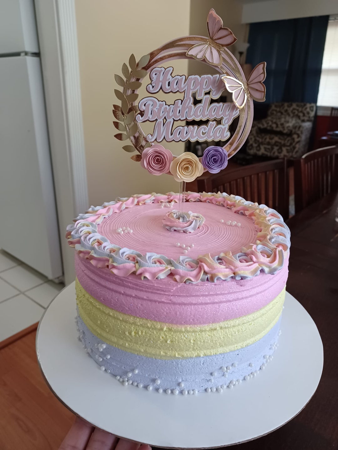 Cake Topper With Flowers/ Happy Birthday/flowers Birthday