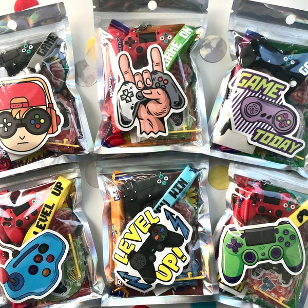Gamer party bags, pre-filled party bags, kids video gaming party favours, childrens birthday, younger older boys girls