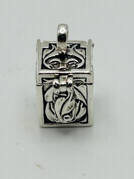 Sterling Silver Scroll Design Square Box Charm Or… - image 1