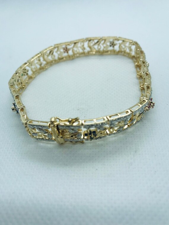 Silver Gold Plated Floral Bracelet, Ruby, Emerald… - image 5