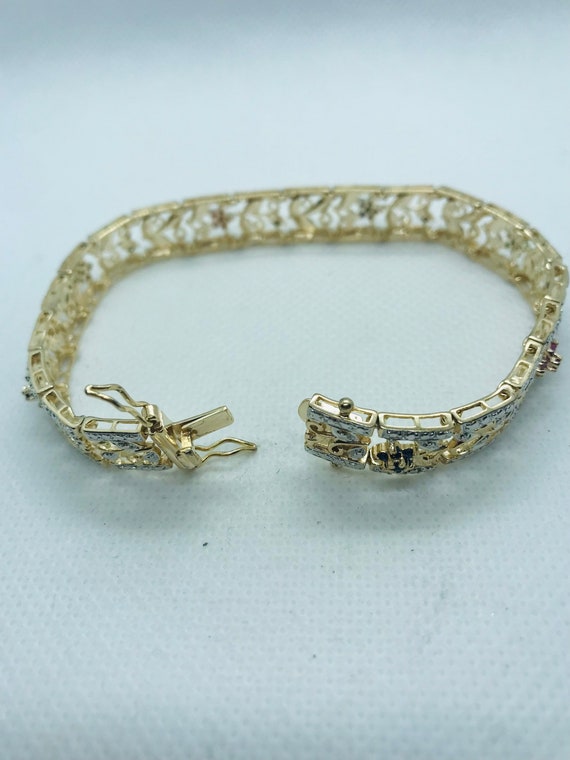Silver Gold Plated Floral Bracelet, Ruby, Emerald… - image 4