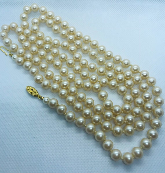 Faux Plastic Pearl Off White 47” Long Vintage Nec… - image 1