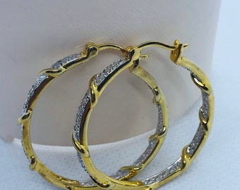 Gold Plated Sterling Silver, Ross Simons, Cubic Zirconia Large Hoop Earrings, 35MM In Diameter