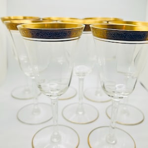 Tiffin Franciscan Minton Optic Wine  Glasses, 22 Karat Encrusted Rim & Foot - Set Of Eight - 7” Tall