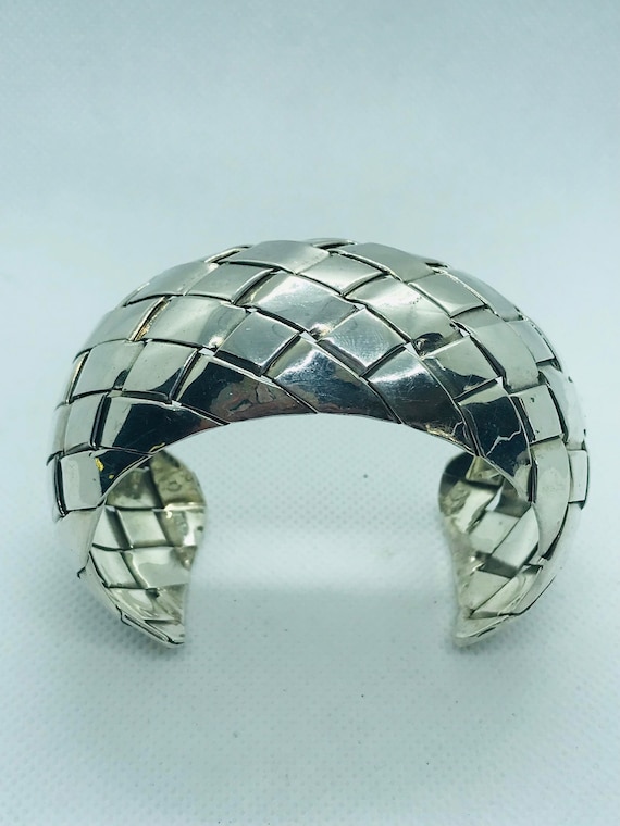 Sterling Silver Vintage Heavy Woven Concave Dome … - image 1