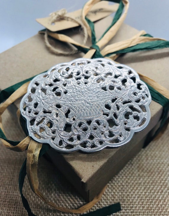Sterling Silver (tested) Antique Large Floral Design Flower Basket Brooch