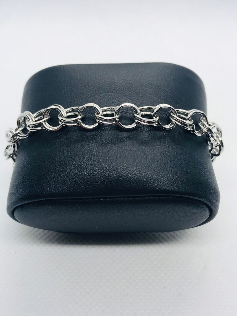 Sterling Silver Double Link 7 1/2” Long, 1/4” Wide Charm Bracelet