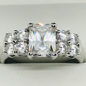 Diamonique emerald store cut ring