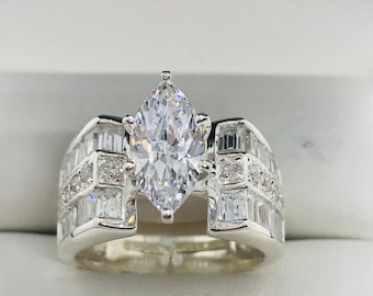 Sterling Silver Cubic Zirconia Marquise Engagement Ring, Size 7