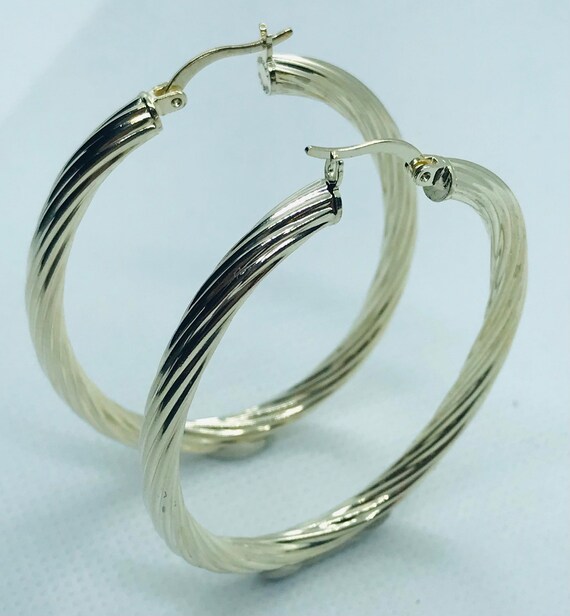 Silver Twisted Oval Hollow Vintage Hoop Earrings