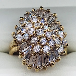 Gold Plated Silver Cubic Zirconia Cluster Ring, Size 6.5