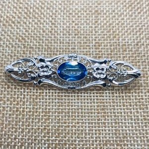 Silver Art Deco Synthetic Blue Stone Brooch