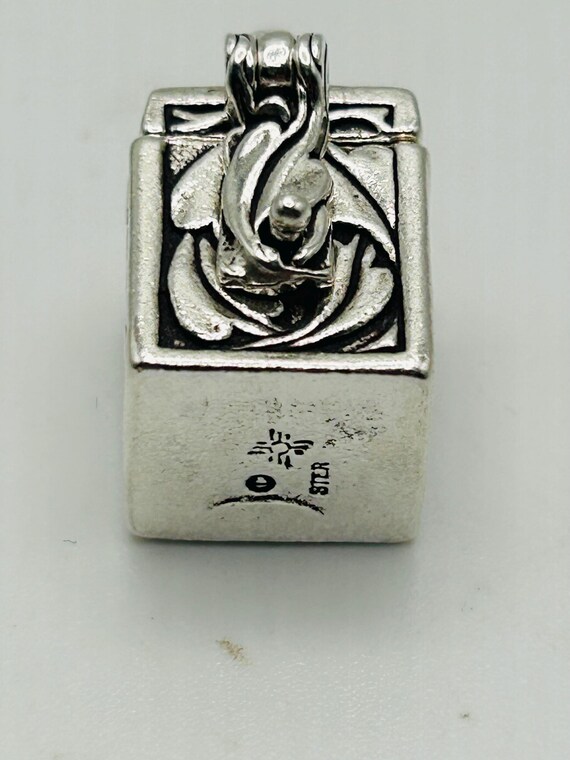 Sterling Silver Scroll Design Square Box Charm Or… - image 5