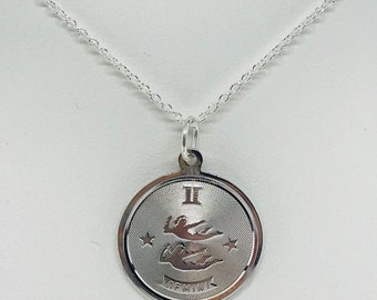 Silver Chrome Plated (Anti Tarnish) 1960’s Vintage Gemini Zodiac Pendant With 20” Long Cable Chain