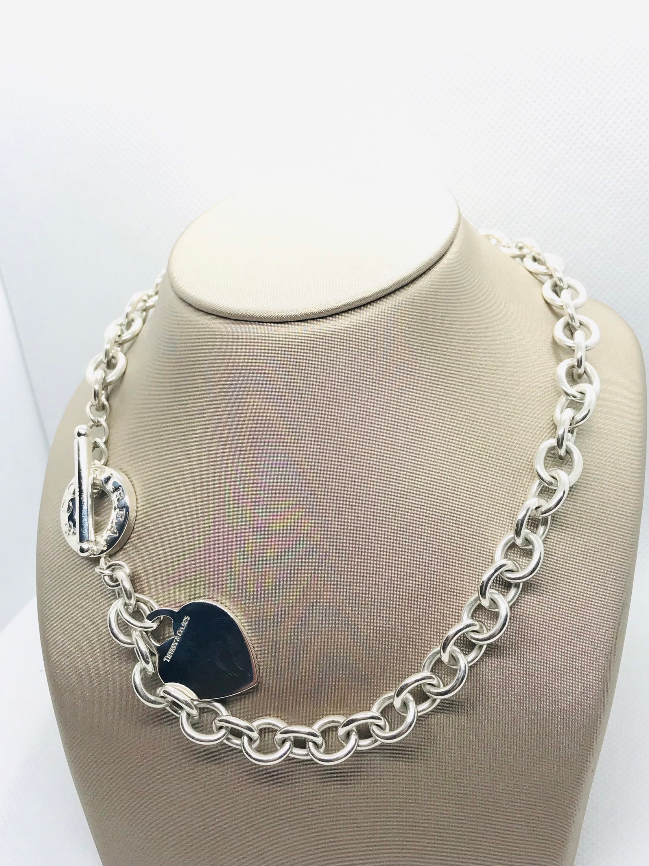 Tiffany & Co. Silver 16”long Heart Toggle Necklace, 9.70MM