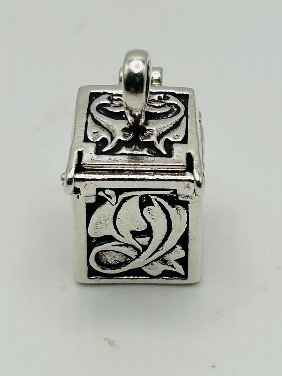 Sterling Silver Scroll Design Square Box Charm Or… - image 3