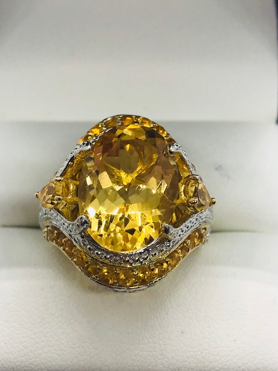 Gold Plated Silver Yellow Quartz Ring, Size 8