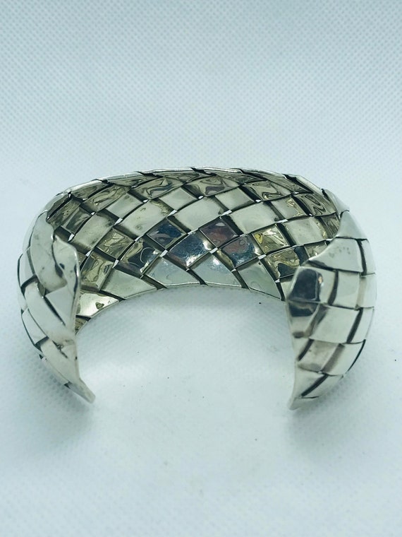 Sterling Silver Vintage Heavy Woven Concave Dome … - image 4