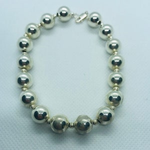 Silver High Polish 8.5” Long, 9mm Bead Vintage Bracelet