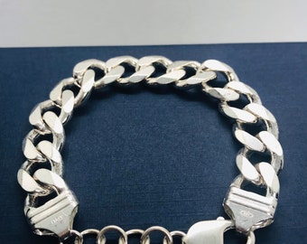 Sterling Silver 8” Long, Flat Curb Link Chain Bracelet, New