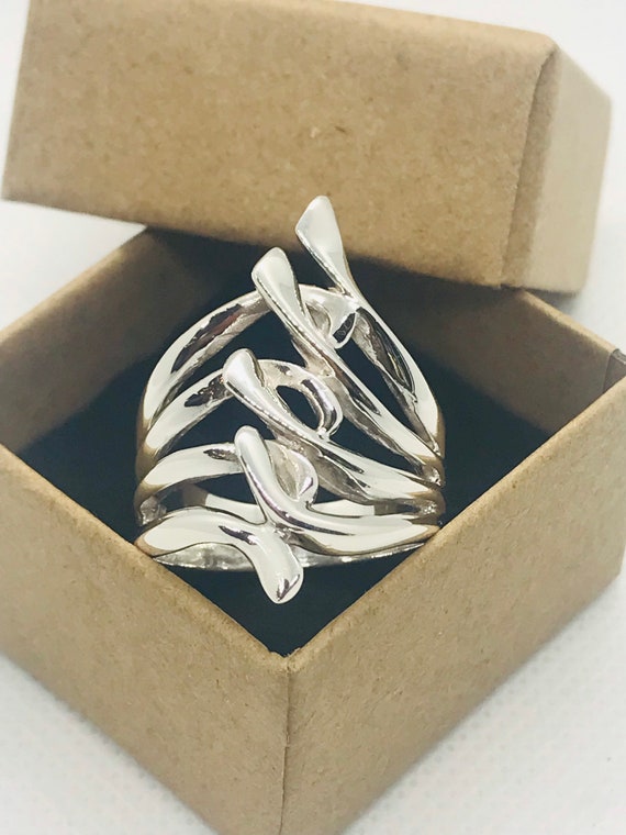 Silver Wide Wired Wrap Around Ring, Size 9