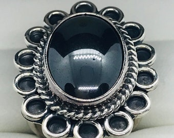 Sterling Silver Oval Hematite Ring, Size 6 3/4